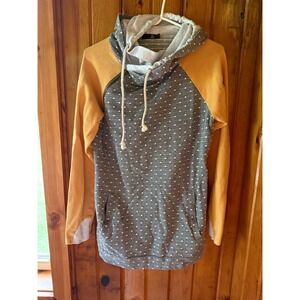 Polka Dot Hoodie Cowl Neck Pullover‎ Long Sleeve, Size small